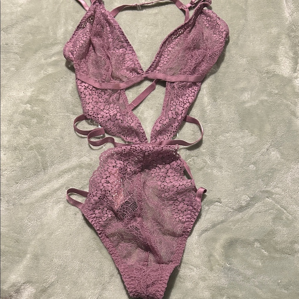 Lace Cut-Out Teddy in Purple